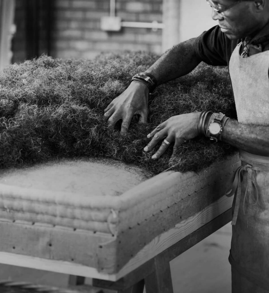The craftsman puts horse hair
